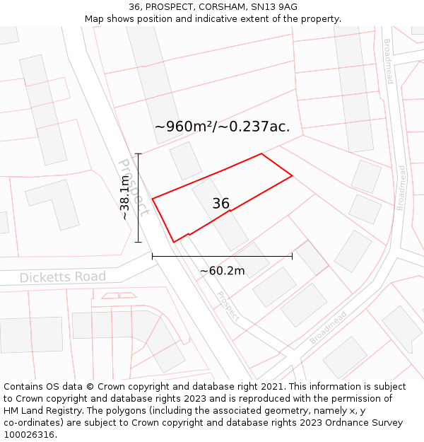 36, PROSPECT, CORSHAM, SN13 9AG: Plot and title map