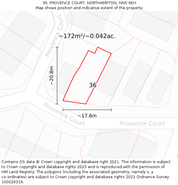36, PROVENCE COURT, NORTHAMPTON, NN5 6EH: Plot and title map