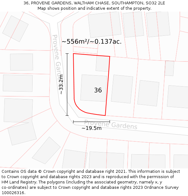 36, PROVENE GARDENS, WALTHAM CHASE, SOUTHAMPTON, SO32 2LE: Plot and title map