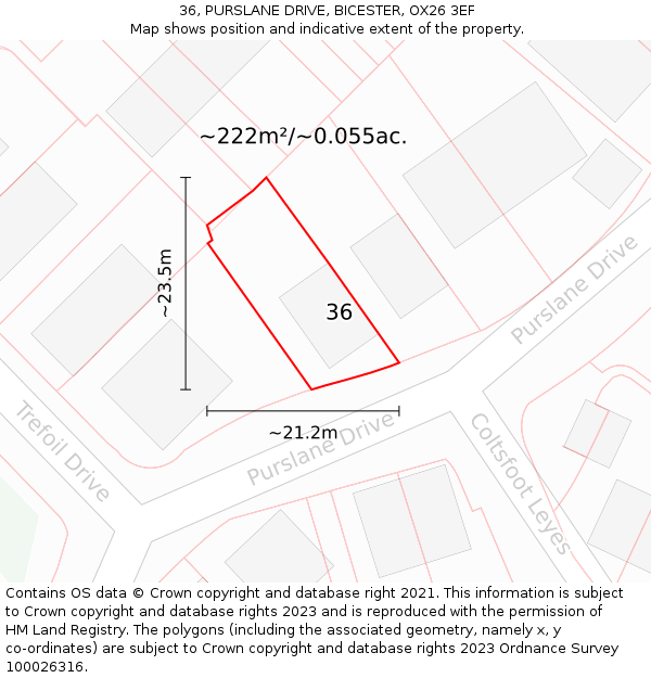 36, PURSLANE DRIVE, BICESTER, OX26 3EF: Plot and title map