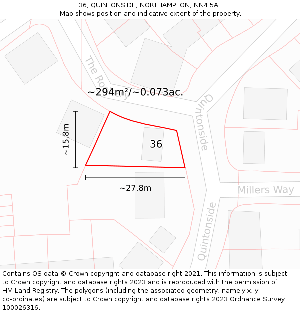 36, QUINTONSIDE, NORTHAMPTON, NN4 5AE: Plot and title map