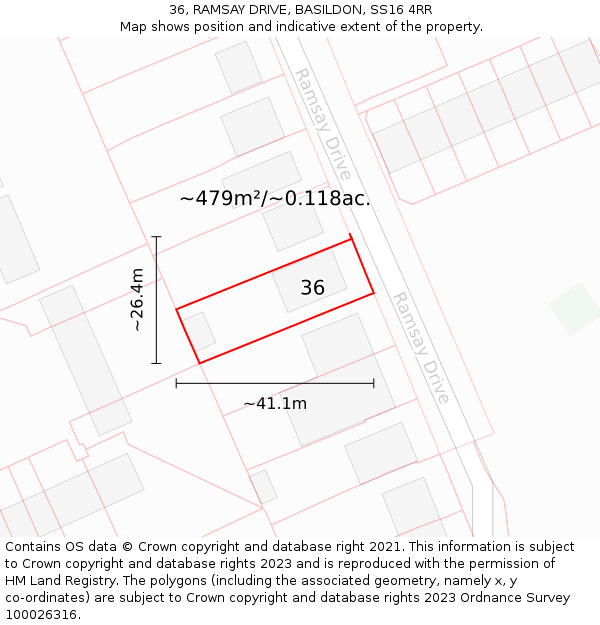 36, RAMSAY DRIVE, BASILDON, SS16 4RR: Plot and title map