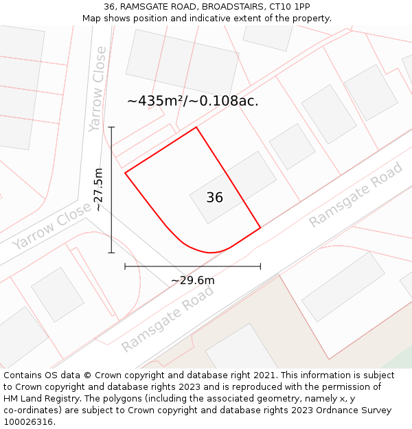 36, RAMSGATE ROAD, BROADSTAIRS, CT10 1PP: Plot and title map