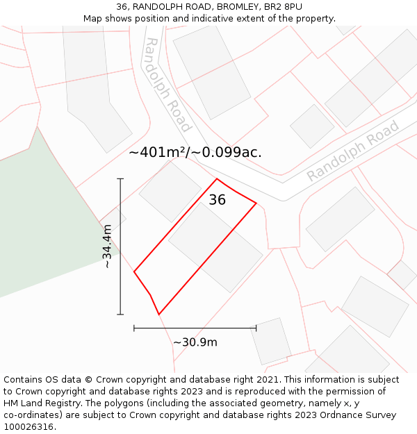 36, RANDOLPH ROAD, BROMLEY, BR2 8PU: Plot and title map