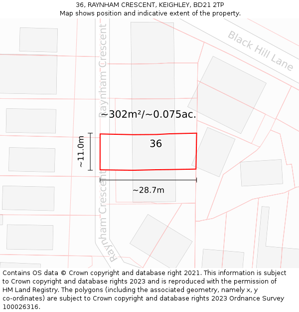 36, RAYNHAM CRESCENT, KEIGHLEY, BD21 2TP: Plot and title map