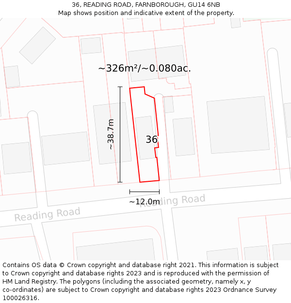 36, READING ROAD, FARNBOROUGH, GU14 6NB: Plot and title map