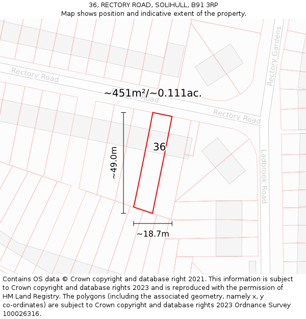 36, RECTORY ROAD, SOLIHULL, B91 3RP: Plot and title map