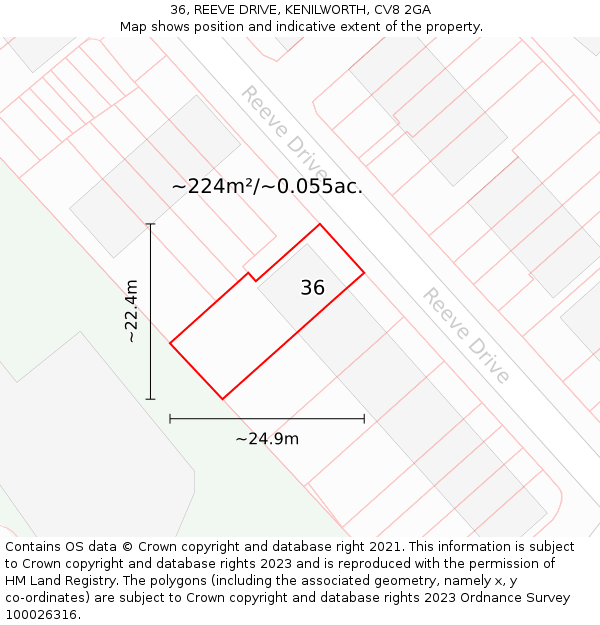 36, REEVE DRIVE, KENILWORTH, CV8 2GA: Plot and title map