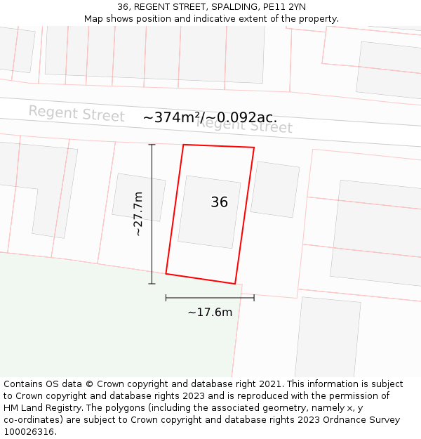 36, REGENT STREET, SPALDING, PE11 2YN: Plot and title map