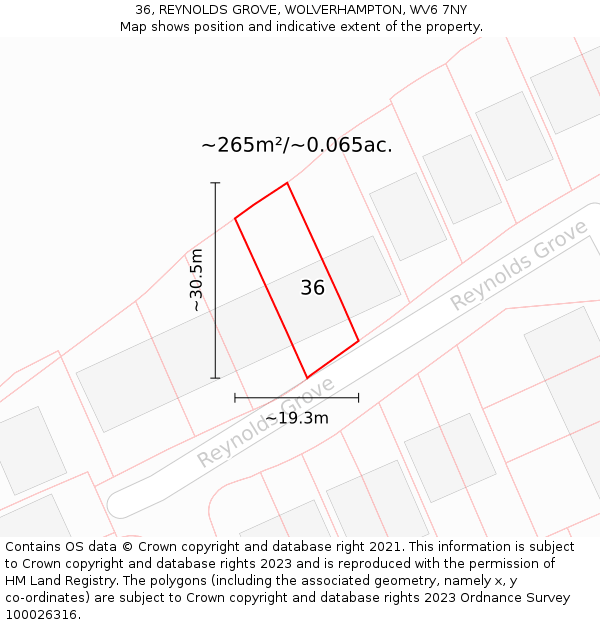 36, REYNOLDS GROVE, WOLVERHAMPTON, WV6 7NY: Plot and title map