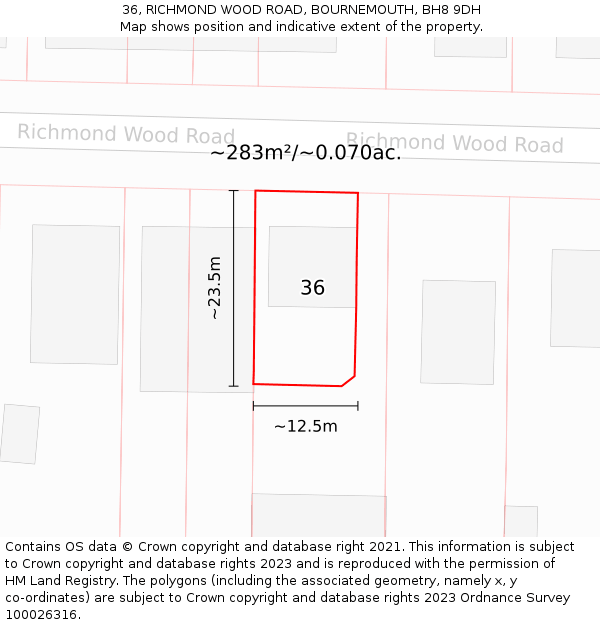 36, RICHMOND WOOD ROAD, BOURNEMOUTH, BH8 9DH: Plot and title map
