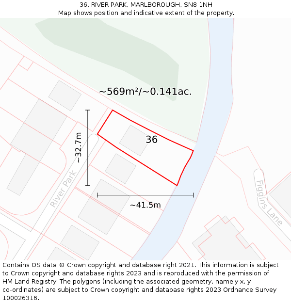 36, RIVER PARK, MARLBOROUGH, SN8 1NH: Plot and title map