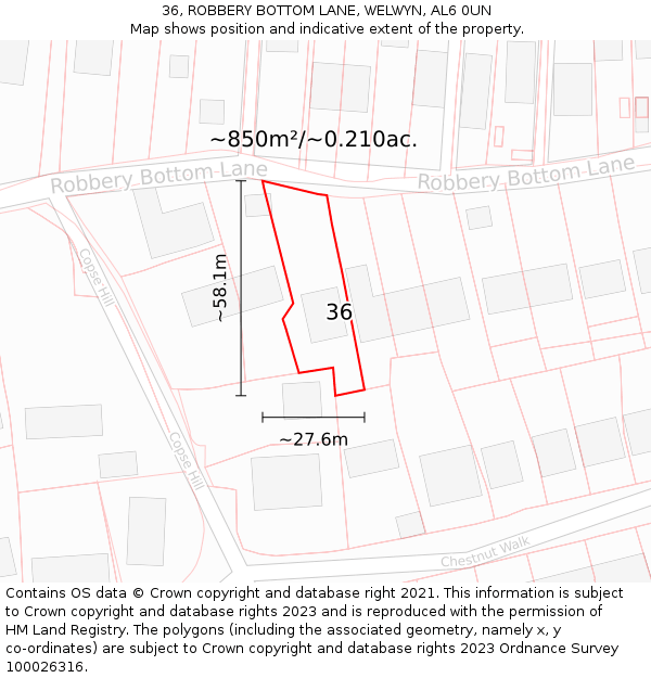 36, ROBBERY BOTTOM LANE, WELWYN, AL6 0UN: Plot and title map