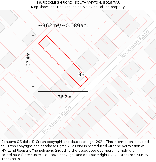 36, ROCKLEIGH ROAD, SOUTHAMPTON, SO16 7AR: Plot and title map