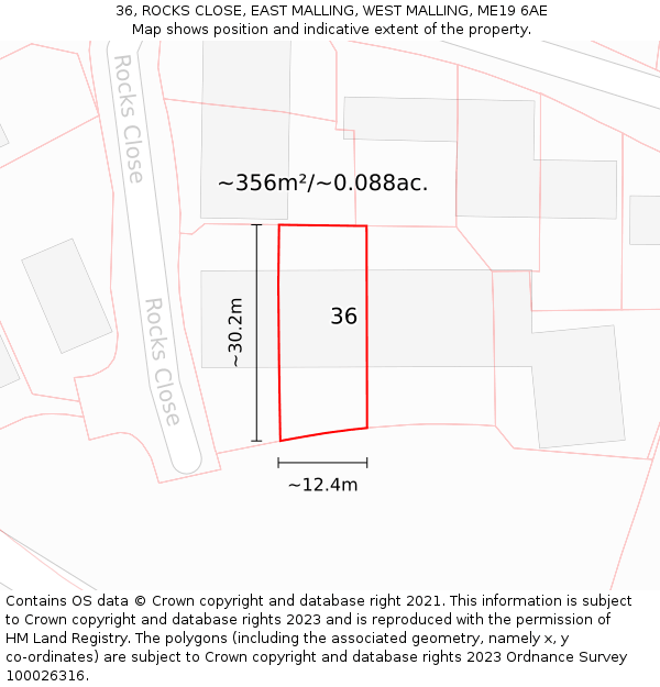 36, ROCKS CLOSE, EAST MALLING, WEST MALLING, ME19 6AE: Plot and title map