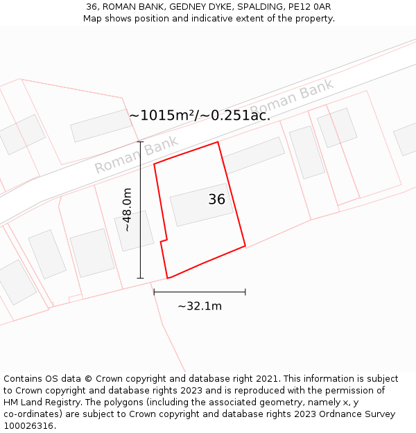 36, ROMAN BANK, GEDNEY DYKE, SPALDING, PE12 0AR: Plot and title map