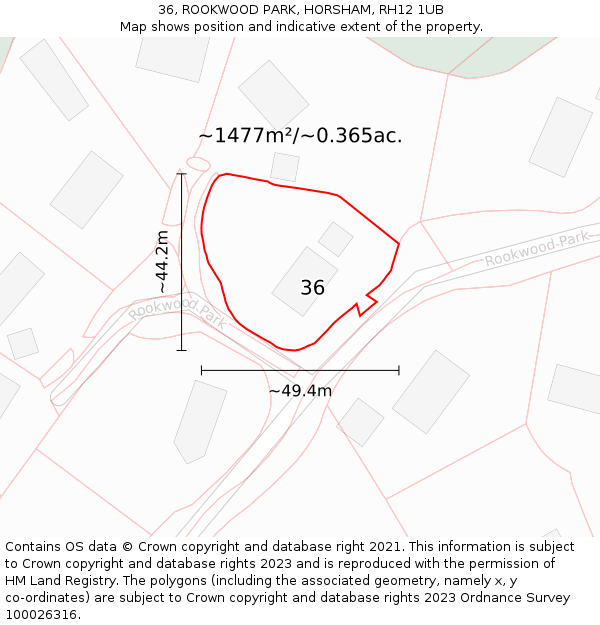 36, ROOKWOOD PARK, HORSHAM, RH12 1UB: Plot and title map