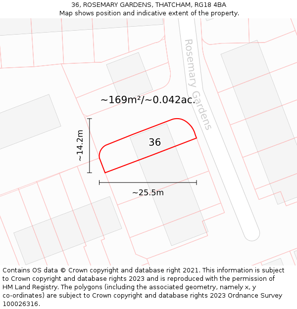 36, ROSEMARY GARDENS, THATCHAM, RG18 4BA: Plot and title map