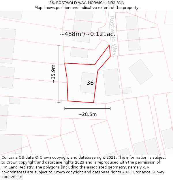 36, ROSTWOLD WAY, NORWICH, NR3 3NN: Plot and title map