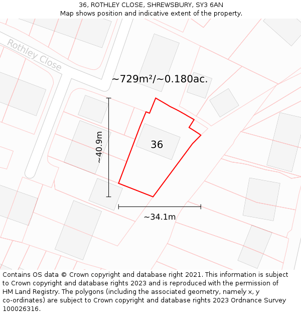 36, ROTHLEY CLOSE, SHREWSBURY, SY3 6AN: Plot and title map