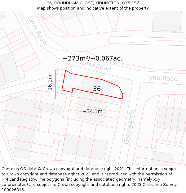 36, ROUNDHAM CLOSE, KIDLINGTON, OX5 1SZ: Plot and title map