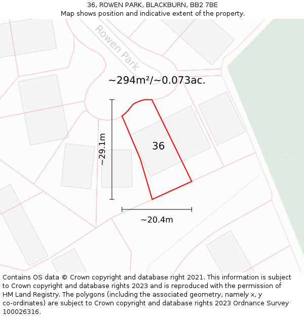 36, ROWEN PARK, BLACKBURN, BB2 7BE: Plot and title map