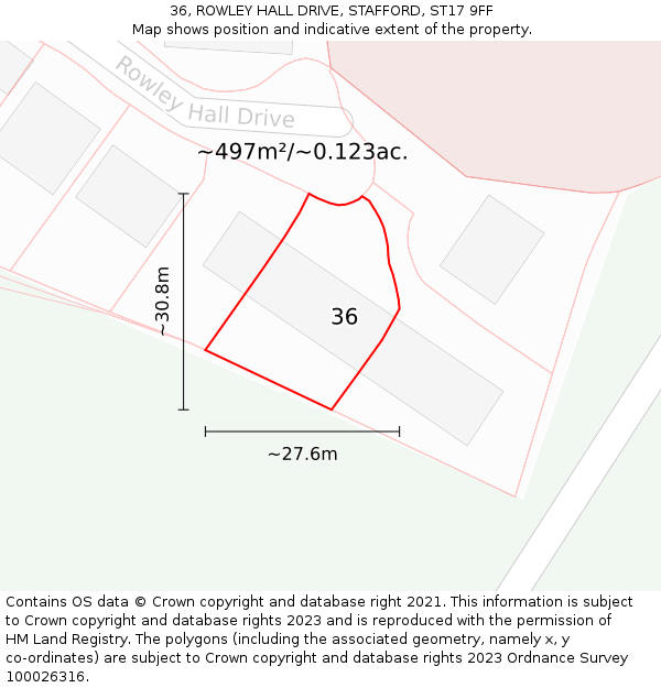 36, ROWLEY HALL DRIVE, STAFFORD, ST17 9FF: Plot and title map