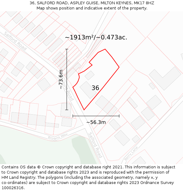 36, SALFORD ROAD, ASPLEY GUISE, MILTON KEYNES, MK17 8HZ: Plot and title map