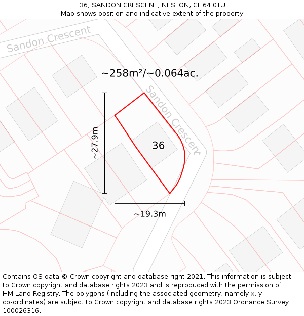 36, SANDON CRESCENT, NESTON, CH64 0TU: Plot and title map