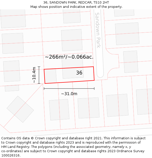 36, SANDOWN PARK, REDCAR, TS10 2HT: Plot and title map