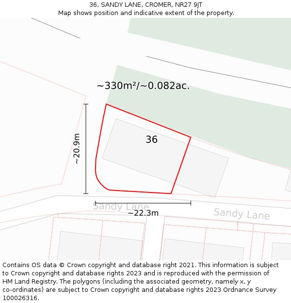 36, SANDY LANE, CROMER, NR27 9JT: Plot and title map