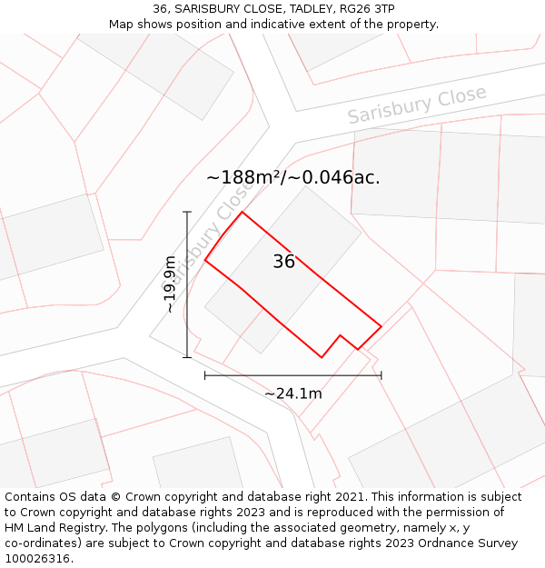 36, SARISBURY CLOSE, TADLEY, RG26 3TP: Plot and title map
