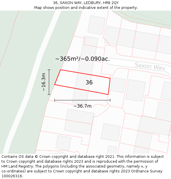 36, SAXON WAY, LEDBURY, HR8 2QY: Plot and title map