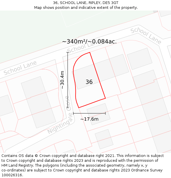 36, SCHOOL LANE, RIPLEY, DE5 3GT: Plot and title map