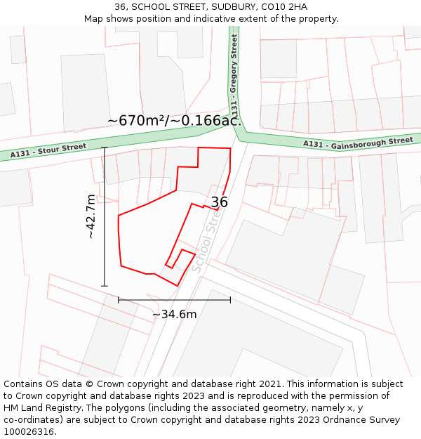 36, SCHOOL STREET, SUDBURY, CO10 2HA: Plot and title map