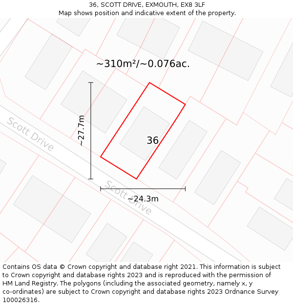 36, SCOTT DRIVE, EXMOUTH, EX8 3LF: Plot and title map