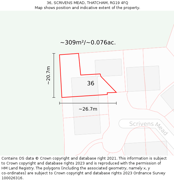 36, SCRIVENS MEAD, THATCHAM, RG19 4FQ: Plot and title map