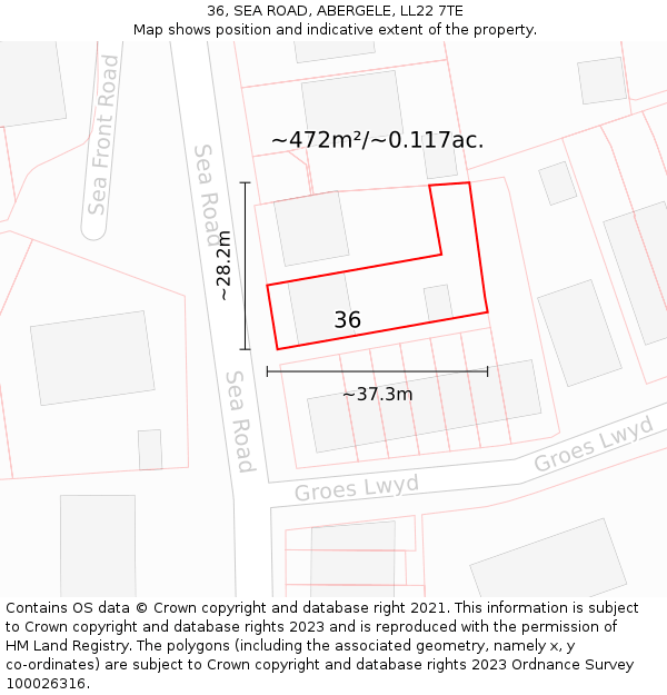 36, SEA ROAD, ABERGELE, LL22 7TE: Plot and title map