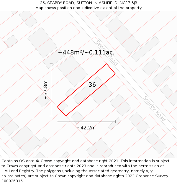 36, SEARBY ROAD, SUTTON-IN-ASHFIELD, NG17 5JR: Plot and title map