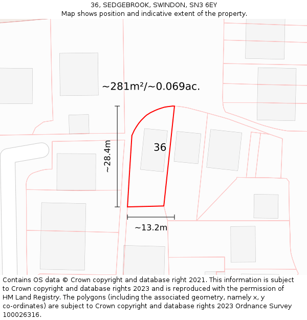 36, SEDGEBROOK, SWINDON, SN3 6EY: Plot and title map