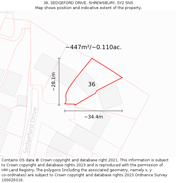 36, SEDGEFORD DRIVE, SHREWSBURY, SY2 5NS: Plot and title map