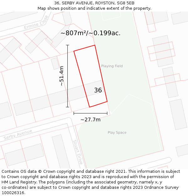 36, SERBY AVENUE, ROYSTON, SG8 5EB: Plot and title map