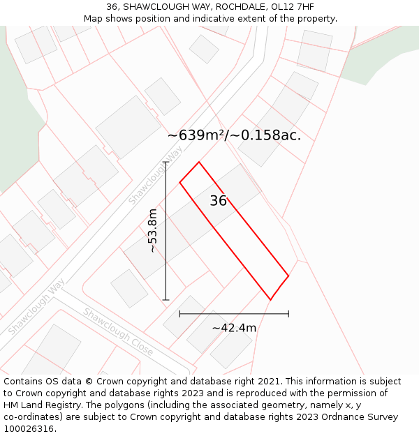 36, SHAWCLOUGH WAY, ROCHDALE, OL12 7HF: Plot and title map