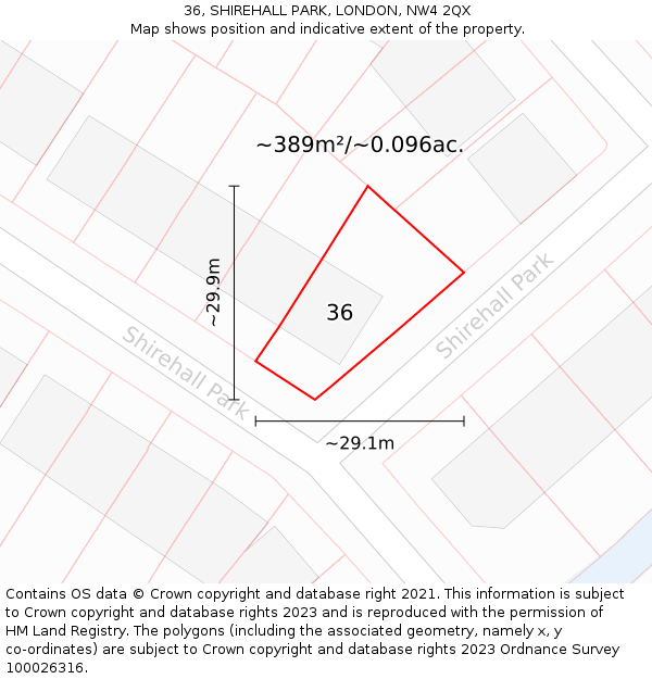 36, SHIREHALL PARK, LONDON, NW4 2QX: Plot and title map