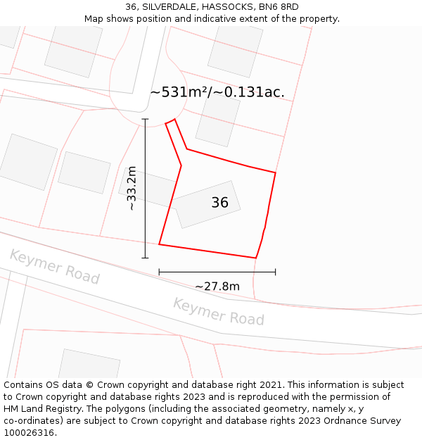36, SILVERDALE, HASSOCKS, BN6 8RD: Plot and title map