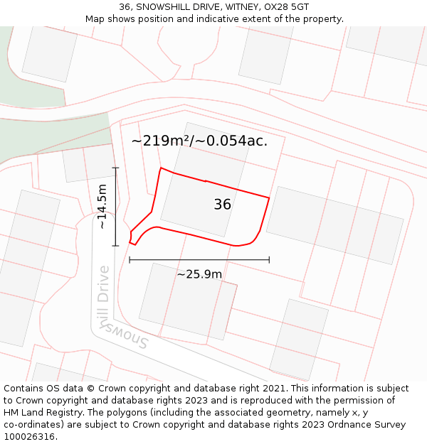 36, SNOWSHILL DRIVE, WITNEY, OX28 5GT: Plot and title map