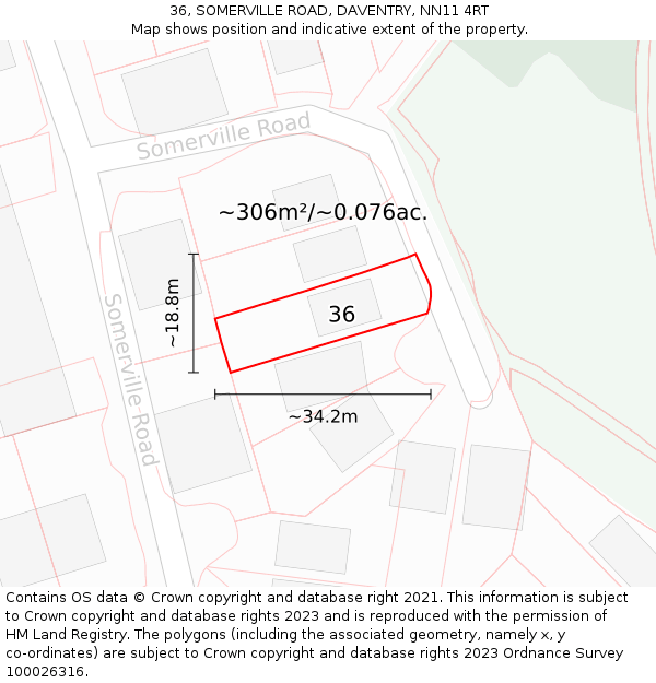 36, SOMERVILLE ROAD, DAVENTRY, NN11 4RT: Plot and title map