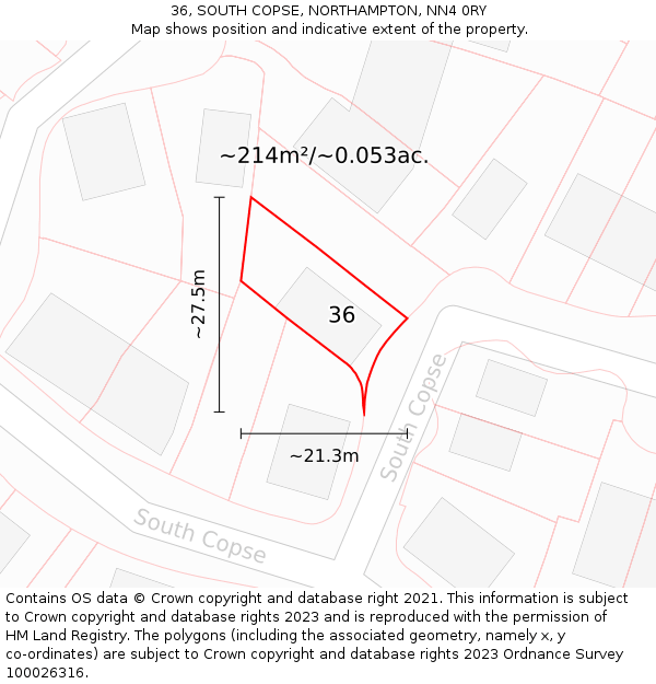 36, SOUTH COPSE, NORTHAMPTON, NN4 0RY: Plot and title map