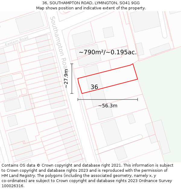 36, SOUTHAMPTON ROAD, LYMINGTON, SO41 9GG: Plot and title map