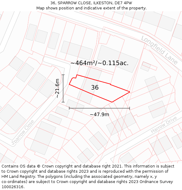 36, SPARROW CLOSE, ILKESTON, DE7 4PW: Plot and title map